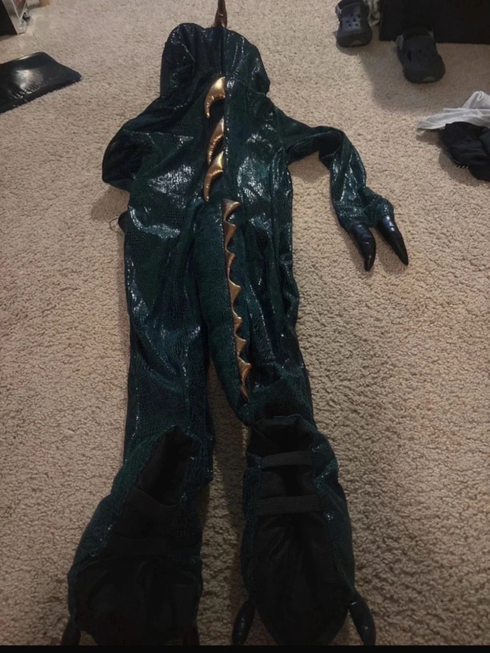Kids Dark Green Dragon Costume with Brown Belly - Hooded Fantasy Outfit